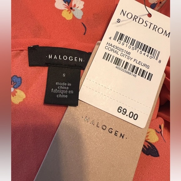 HALOGEN Long Balloon Sleeve Blouse Dreamsicle Orange Floral Womens Small - Picture 8 of 16